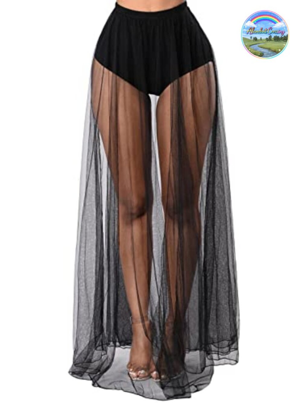 High Waist Sheer Mesh Maxi Skirt Festival Rave Clubwear